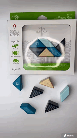 Tegu - Travel Pals Whale Set Magnetic Wooden Blocks, 6 pieces