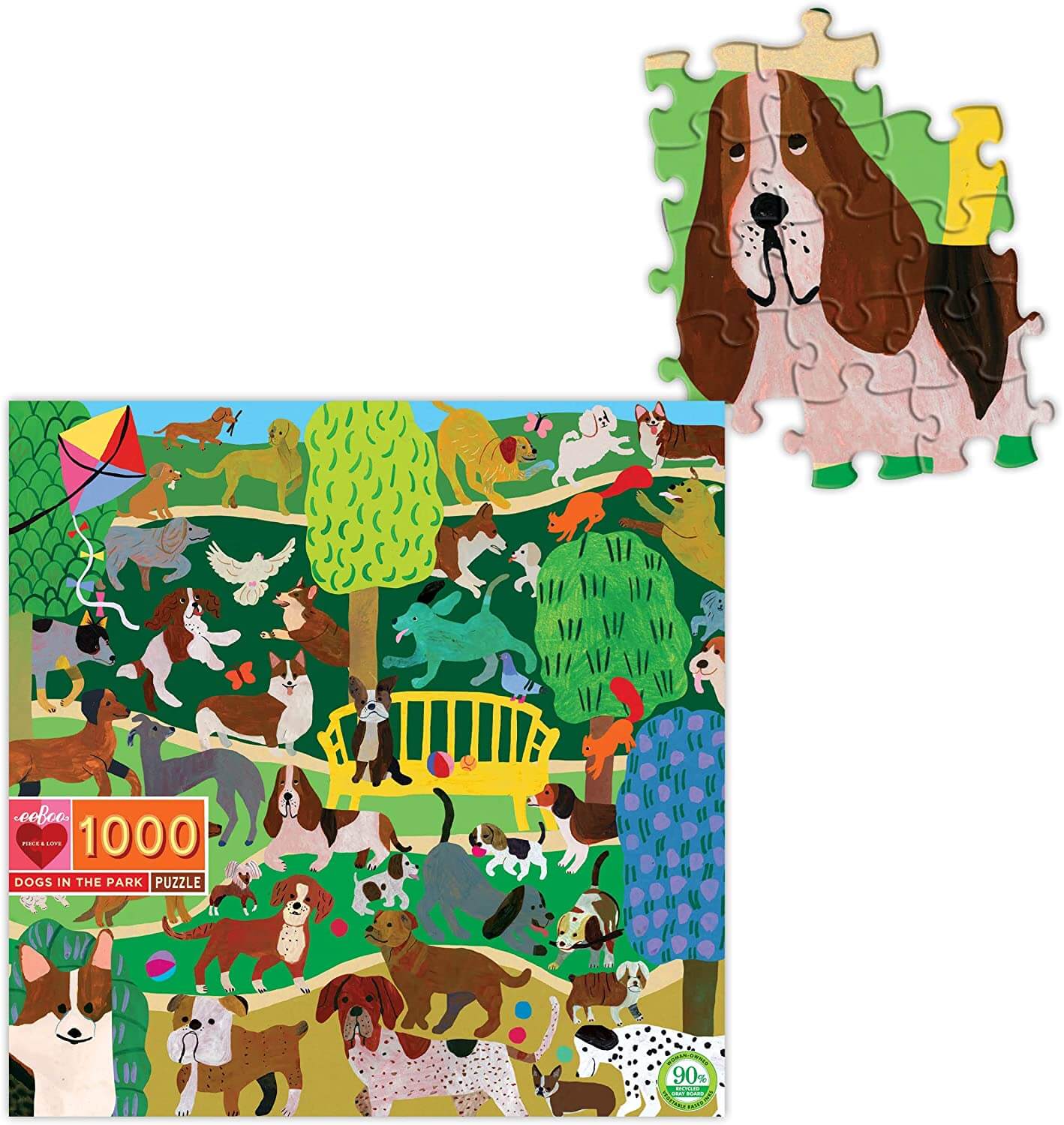 eeBoo - Piece and Love Dogs in Park 1000 Piece Square Adult Jigsaw Puzzle