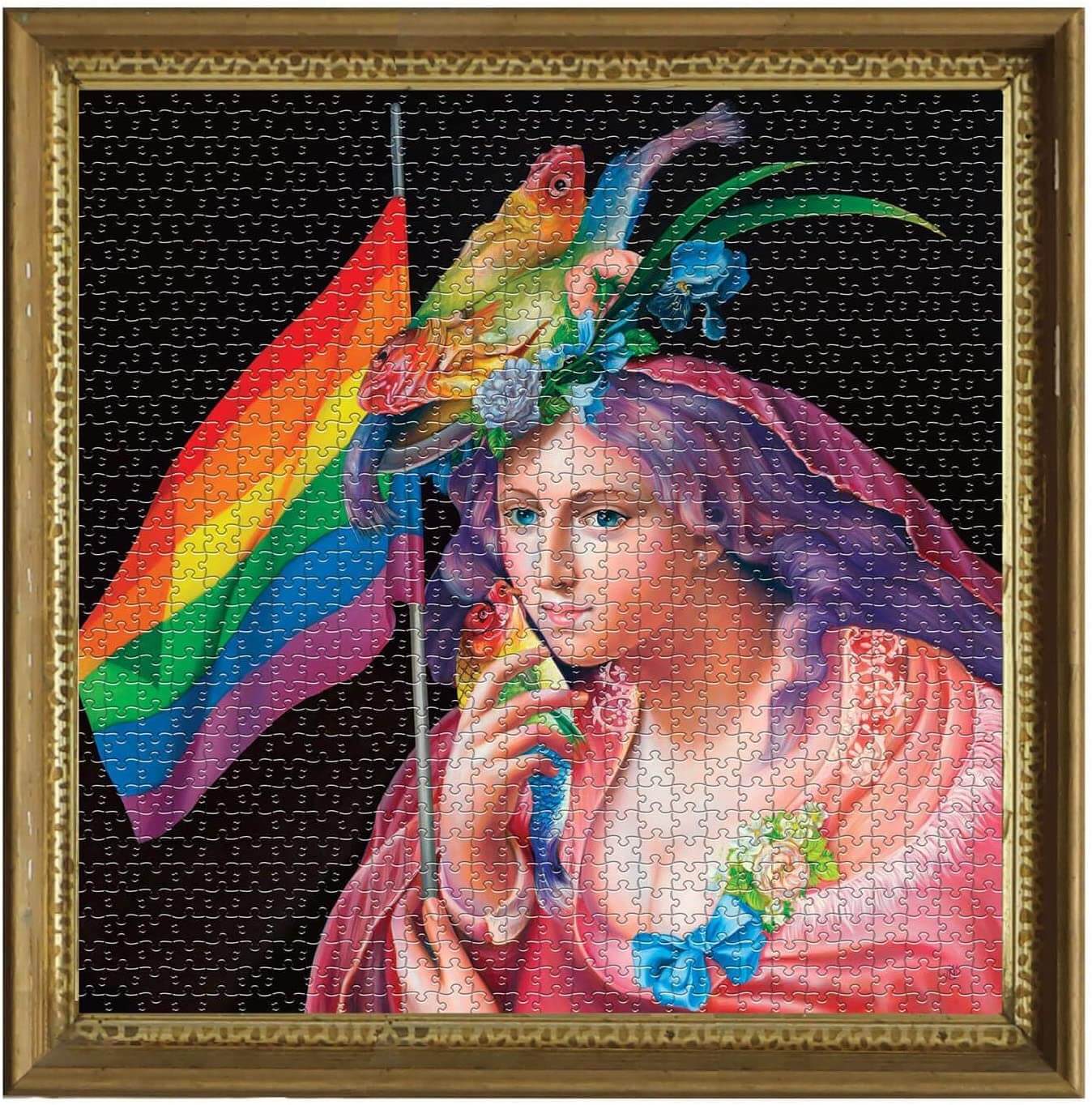 eeBoo - Piece and Love Liberty Rainbow 1000 piece square adult Jigsaw Puzzle completed puzzle in picture frame