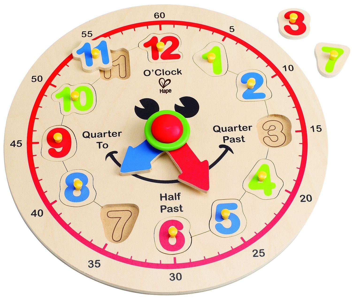Hape Happy Hour Clock Kid's Wooden Time Learning Puzzle - WoodenToys.com