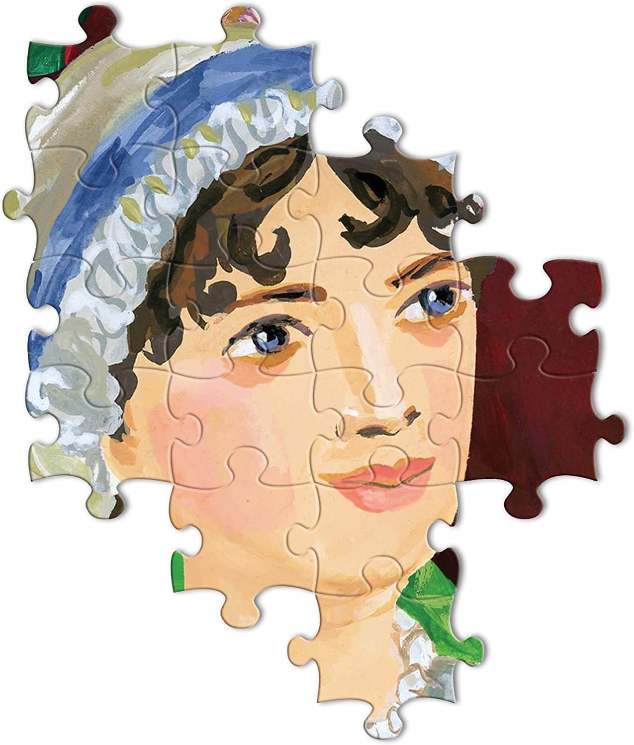eeBoo - Piece and Love Jane Austen's Book Club 1000 Piece Square Adult Jigsaw Puzzle  puzzle image of Jane Austen