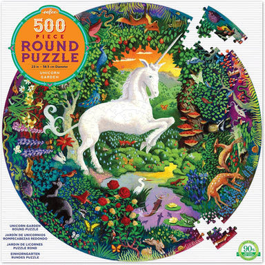 eeBoo - Piece and Love Unicorn Garden 500 Piece Round Circle Jigsaw Puzzle photo of box