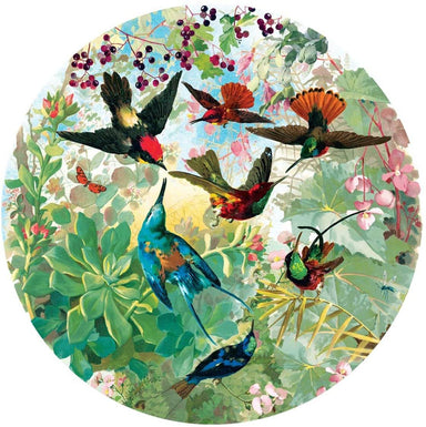 eBoo - Piece and Love Hummingbirds 500 Piece Round Circle Jigsaw Puzzle photo of completed puzzle