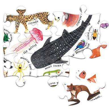 eeBoo - Piece and Love A Beautiful World 100 Piece Rectangle close up images of animals on puzzle