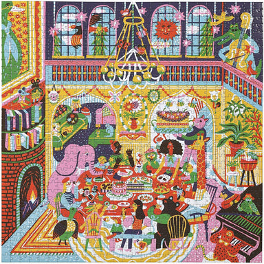 eeBoo - Piece and Love Family Dinner Night 1000 piece square adult Jigsaw Puzzle completed puzzle