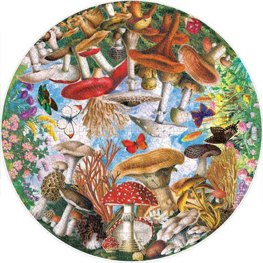 eeBoo - Mushrooms and Butterflies Round Jigsaw Puzzle for Adults, 500 Pieces image of completed puzzle