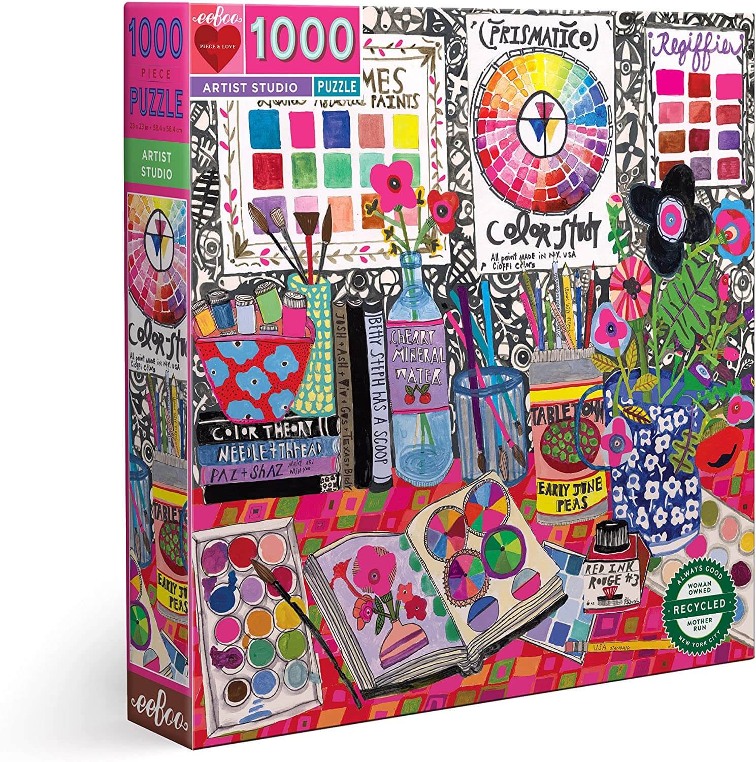 eeBoo Piece and Love Artist Studio 1000 Piece Square Jigsaw Puzzle photo of puzzle box