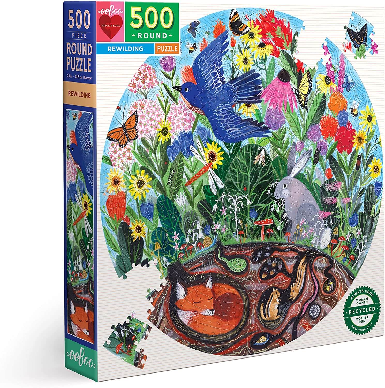 eeBoo - Piece and Love Rewilding 500 Piece Round Jigsaw Puzzle