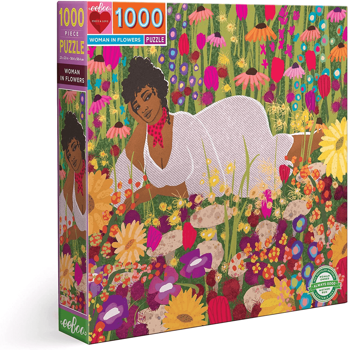eeBoo - Piece and Love Woman in Flowers 1000 Piece Square Adult Jigsaw