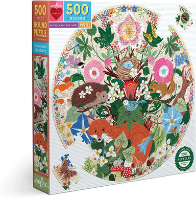eeBoo - Piece and Love Woodland Creatures 500 Piece Round Jigsaw Puzzle photo of puzzle box