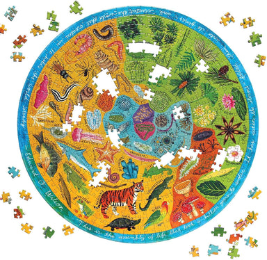 eeBoo's Piece and Love Biodiversity 500 Piece adult Round Jigsaw Puzzle photo of nearly completed puzzle