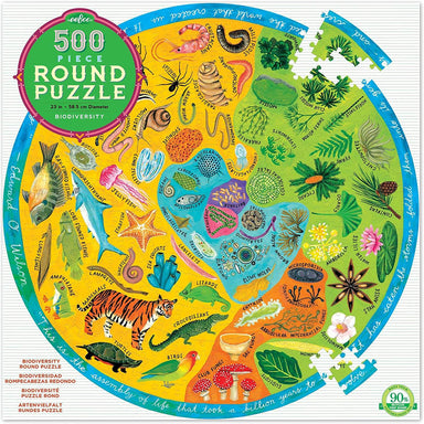 eeBoo's Piece and Love Biodiversity 500 Piece adult Round Jigsaw Puzzle photo of puzzle box