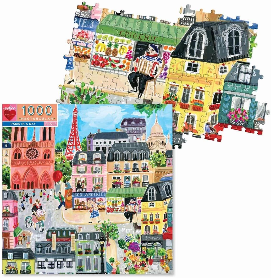 eeBoo's Piece and Love Paris in a Day 1000 Piece Rectangular Adult Jigsaw Puzzle | Puzzle detail
