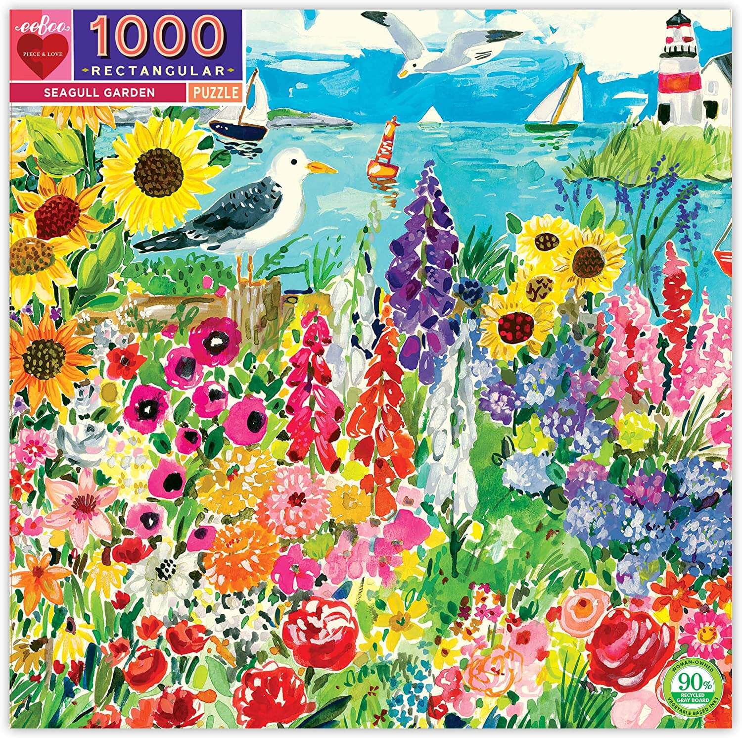 eeBoo - Piece and Love Seagull Garden 1000 Piece Rectangular Adult Jigsaw Puzzle photo of box