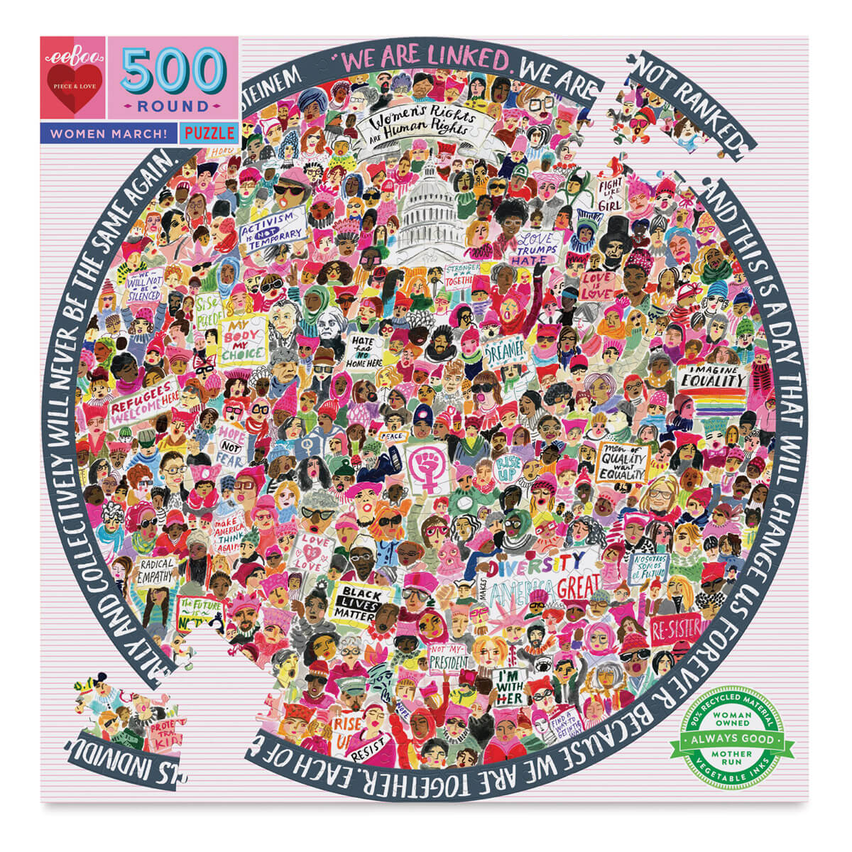 eeBoo - Piece and Love Women March! 500 Piece Round Circle Jigsaw Puzzle Main image