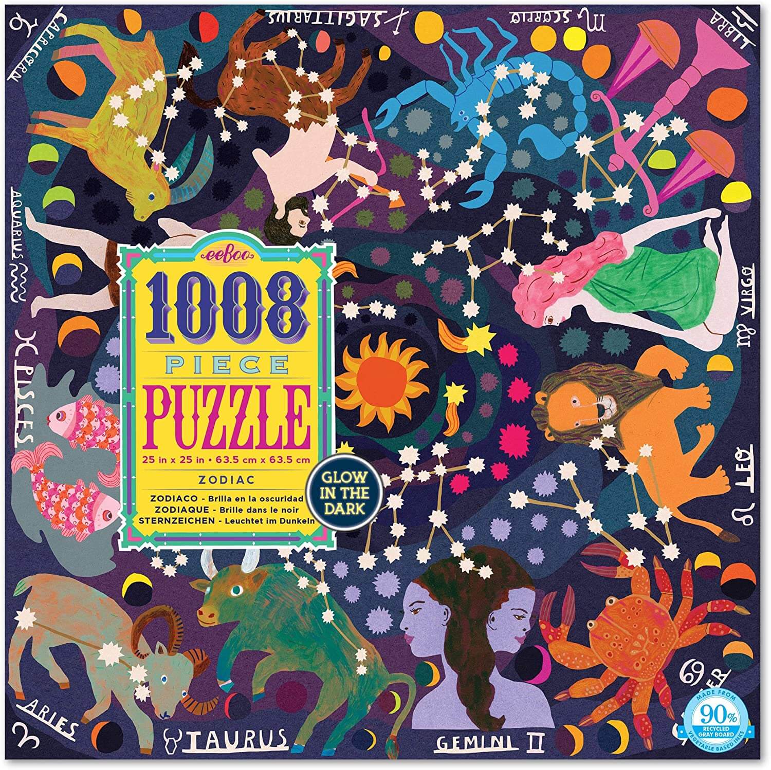 eeBoo - Piece and Love Zodiac Constellation 1000 Piece Square Adult Jigsaw Puzzle Glow in The Dark