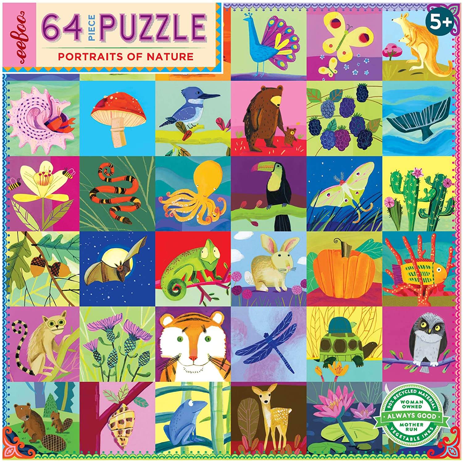Puzzle 64 pièces 5 ans - portraits de nature - Eeboo
