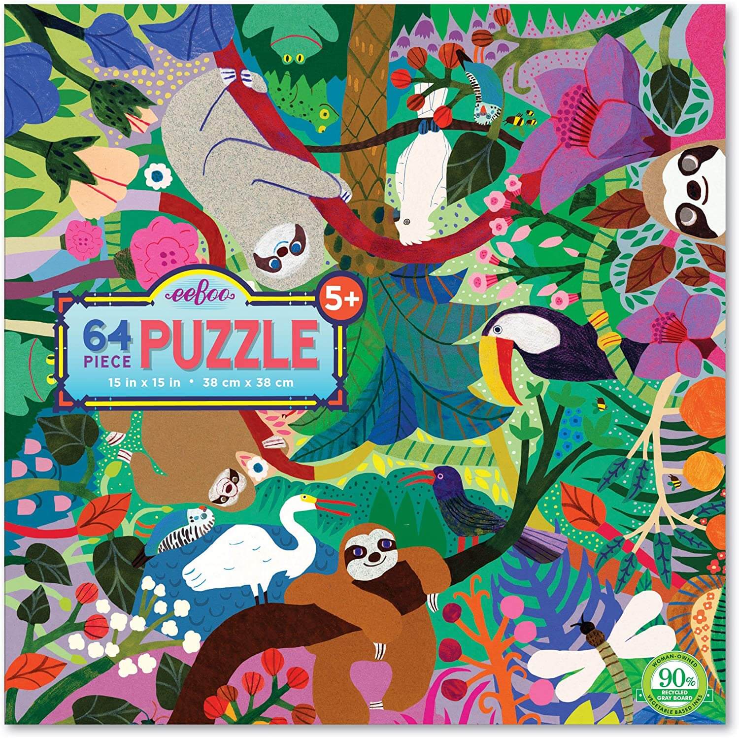 eeBoo - Sloths at Play 64 Piece Jigsaw Puzzle for Kids