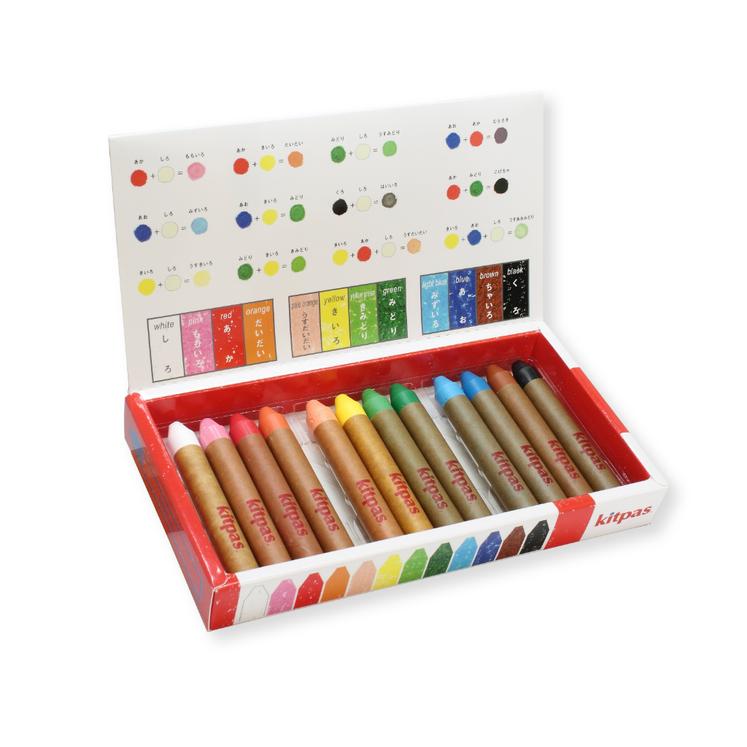 Kitpas Art Crayons Medium 12 Colors for Kids ages 3+, Window Art, Erasable, Water-Soluble