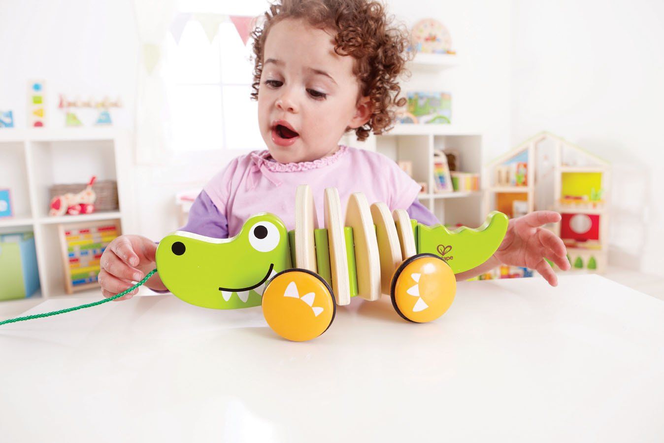 Hape Walk-A-Long Croc Toddler Wooden Pull Along Toy - WoodenToys.com