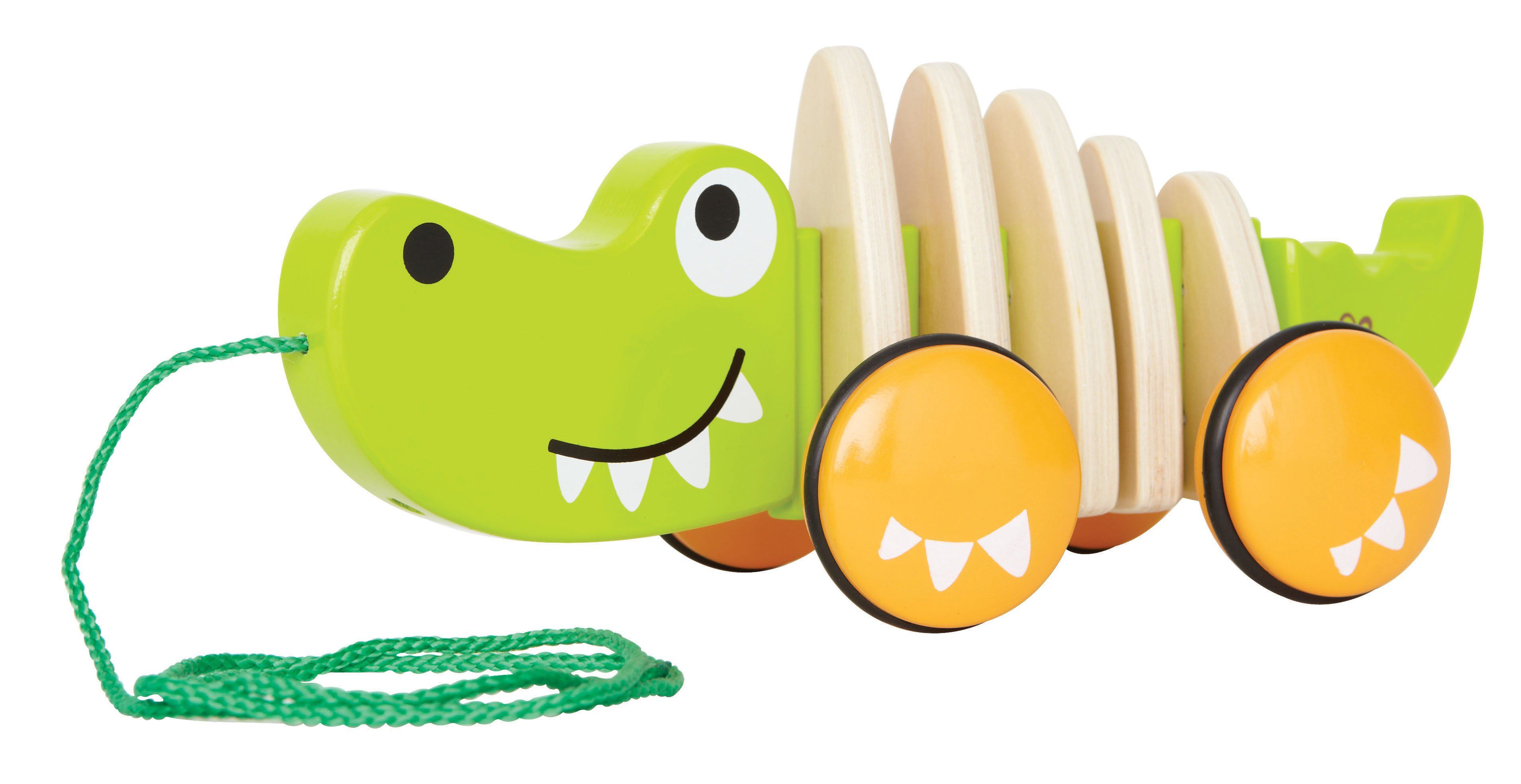 Hape Walk-A-Long Croc Toddler Wooden Pull Along Toy - WoodenToys.com