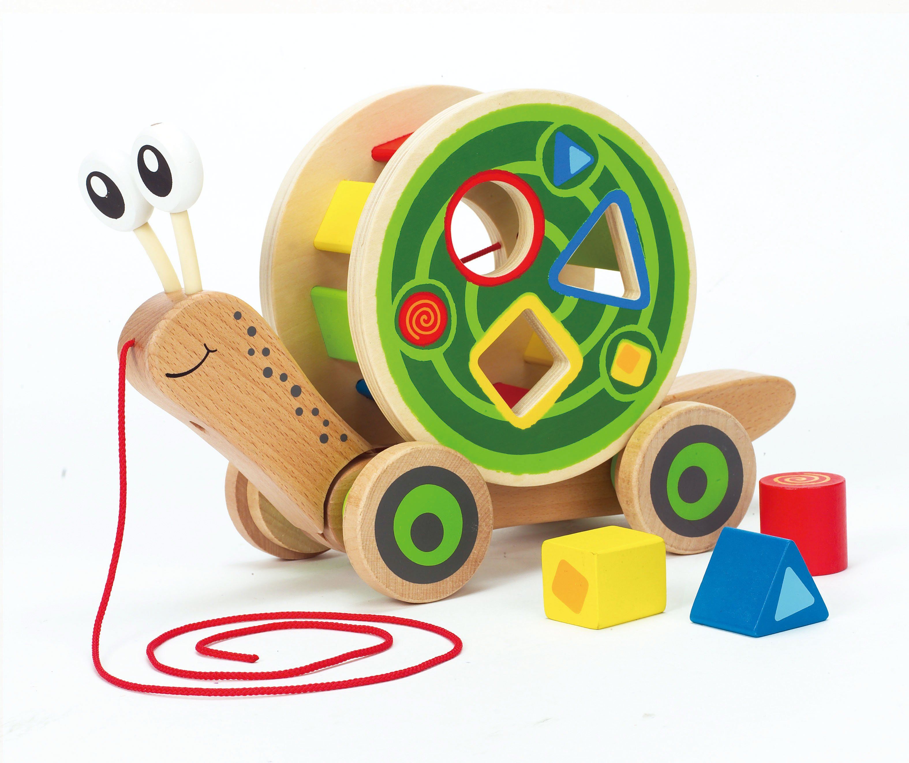 Hape Walk-A-Long Snail Toddler Wooden Pull Toy - WoodenToys.com